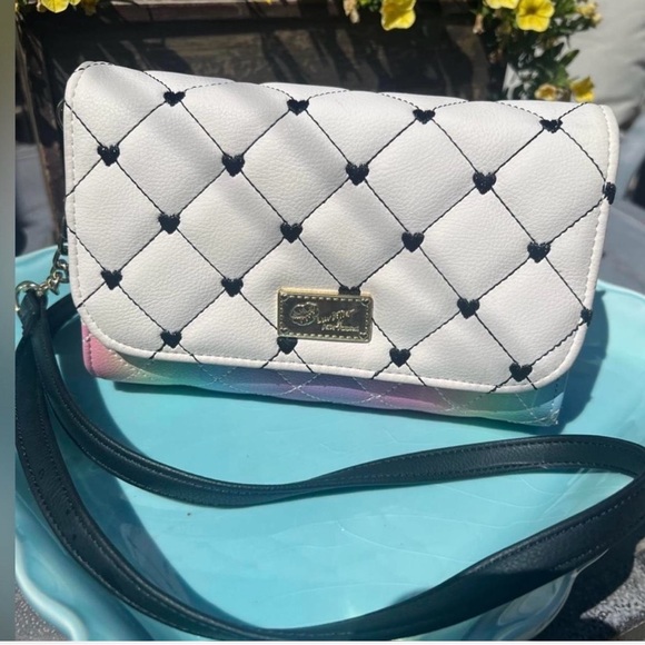 Betsey Johnson Handbags - White Quilted Crossbody Bag with Heart Stitching